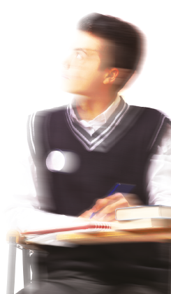 Blurred image of a boy looking up to the left