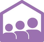 Graphic showing three people in a house