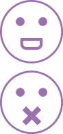 simple graphic of two faces, one with a smile and one with a cross for a mouth