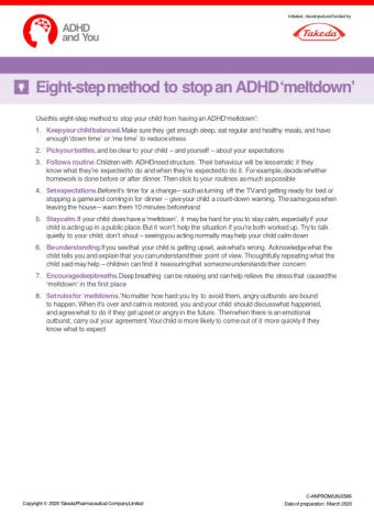 Eight step method to stop an ADHD Meltdown