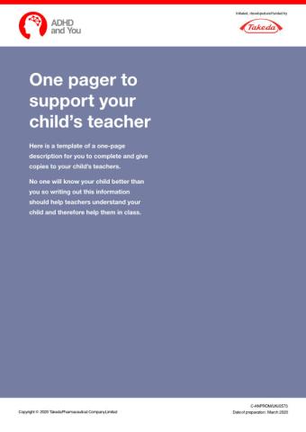 One pager to support your childs teacher