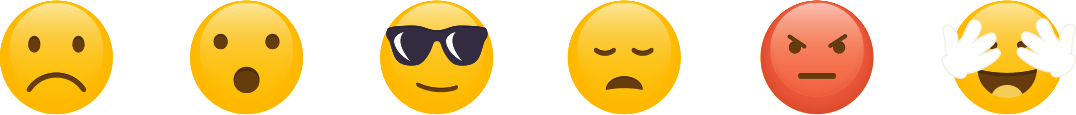 Emoji's - sad face, surprised face, sunglasses cool face, dissapointed face, angry face, hiding face